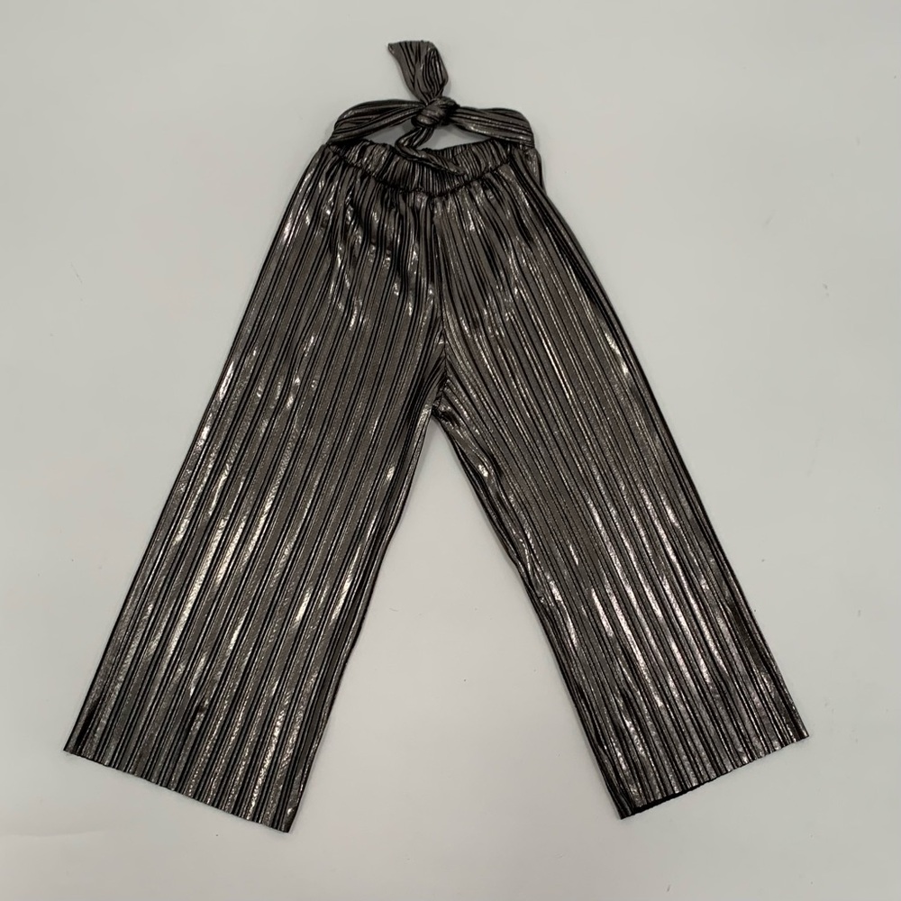 Zara Pants Girls 9 NEW Silver Gray Metallic Pleated Party Bow